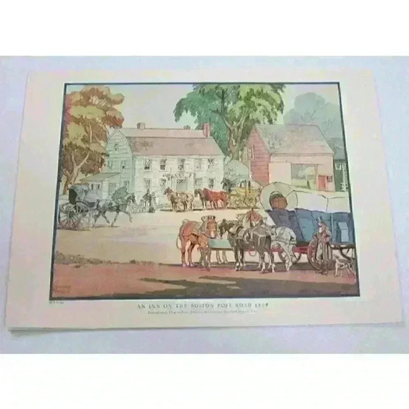 Art Print Edward Penfield INN ON THE BOSTON POST 1804 Color Litho 9x12 Antique